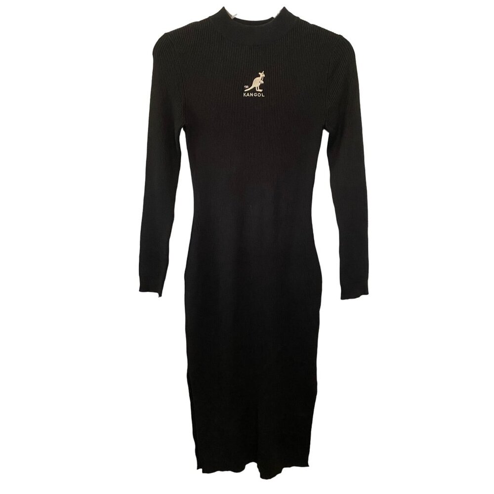 Kangol x H&M Women's Size S Black Bodycon Ribbed Midi Dress Long Sleeve
